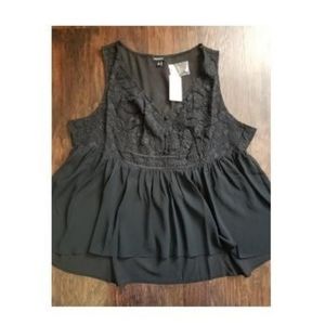 Black Chiffon Embroidered Babydoll tank